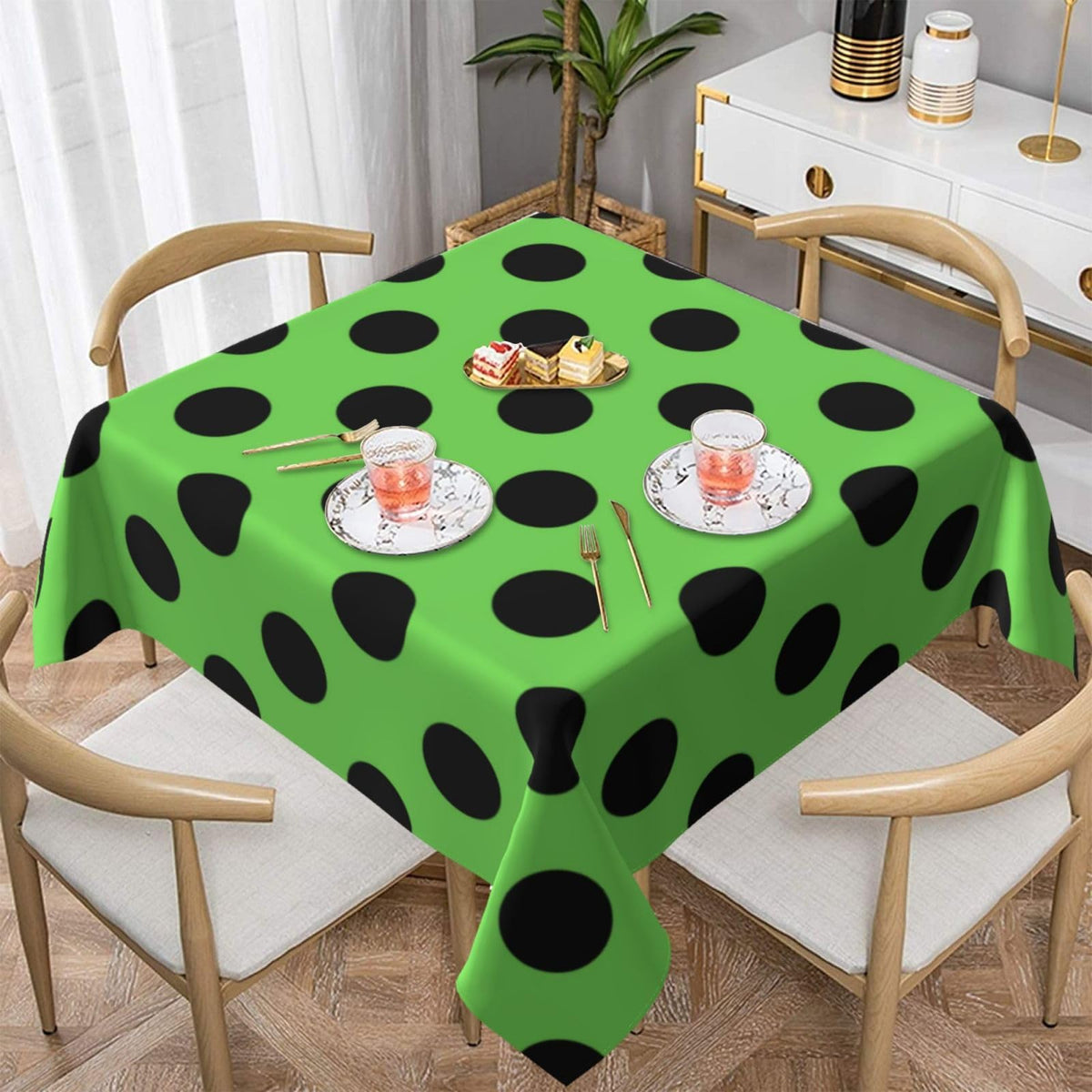 Square Tablecloth Black Polka Dots on Red Table Cover Washable Table Cloths for Kitchen Dinning Party Tabletop Modern Decoration 60 x 60inch