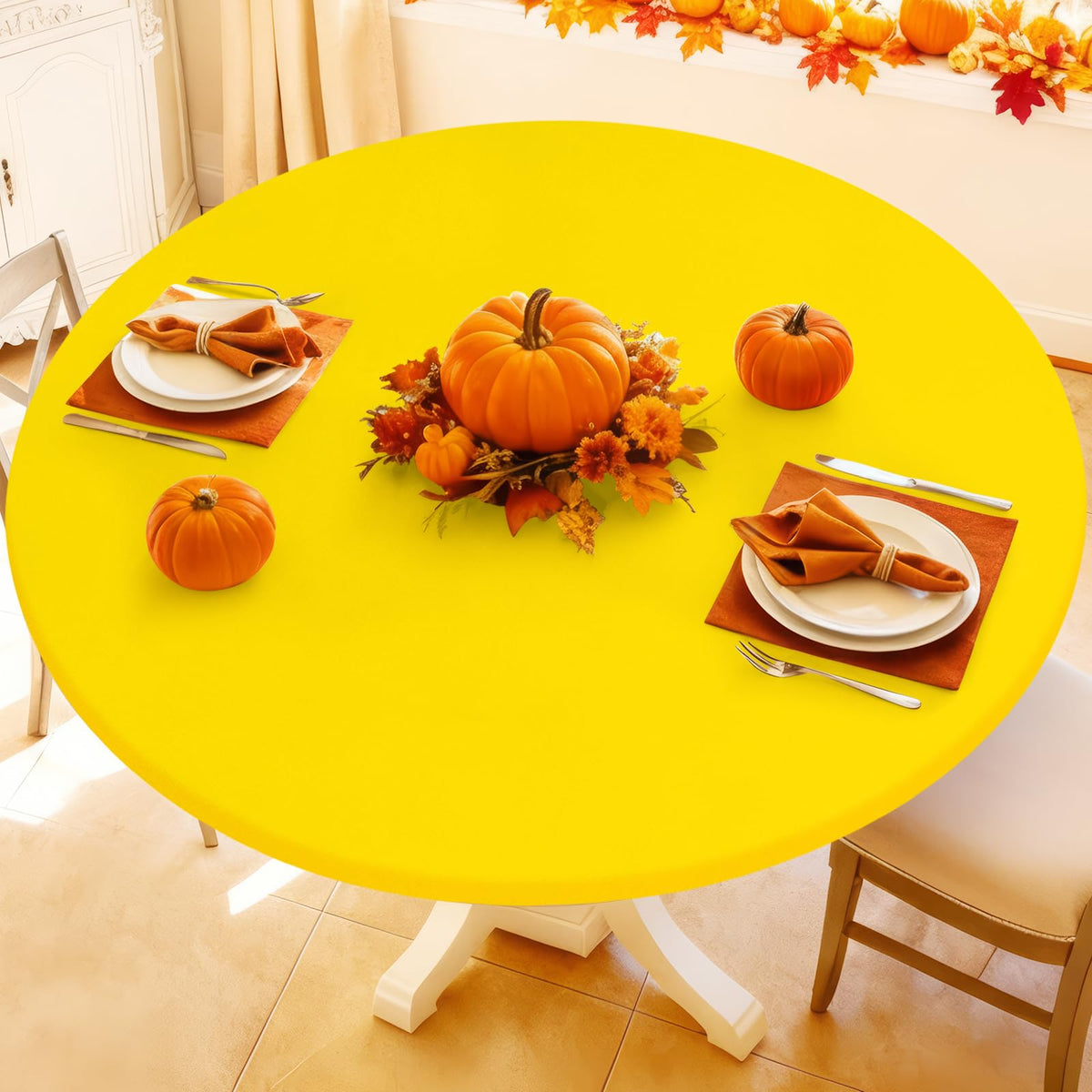 Moosfor Spandex Round Tablecloth, Fitted Table Cloth for 45"-56" Tables