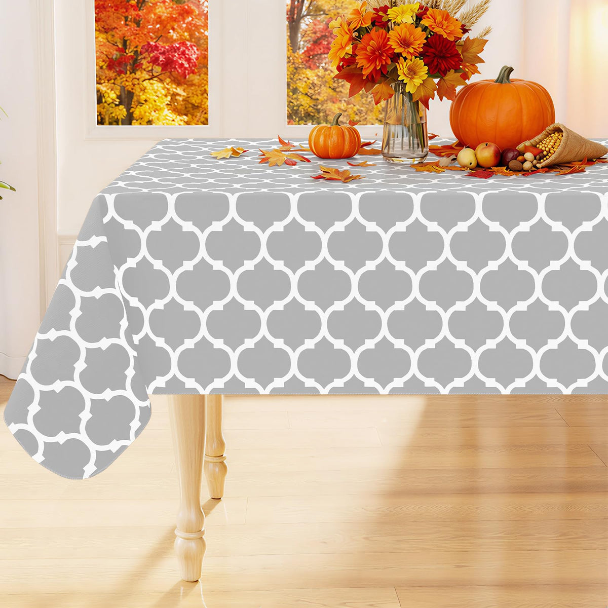 Smiry Rectangle Table Cloth, Flannel Backed Vinyl Tablecloth, 60"x84"