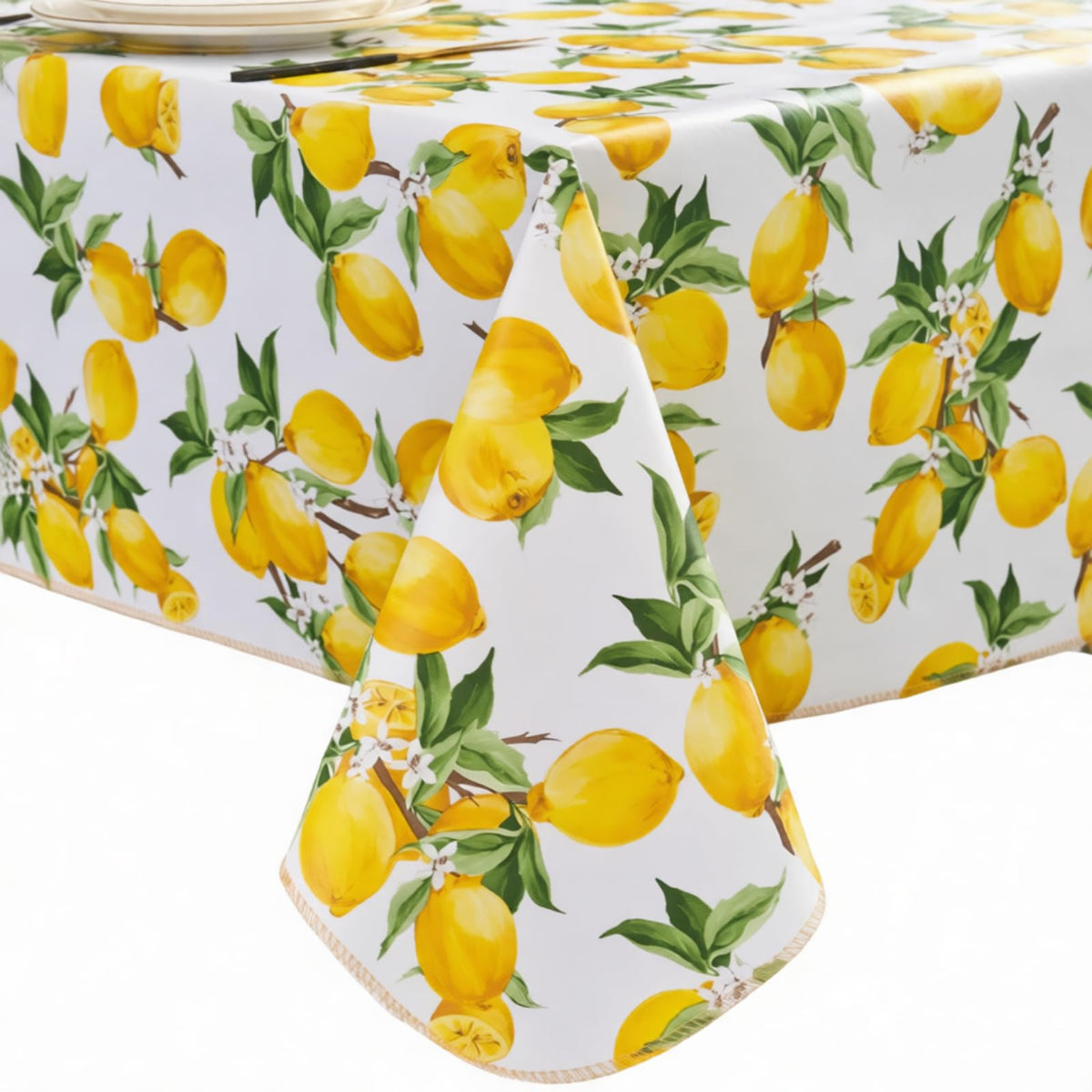 Pioggia Vinyl Tablecloth with Flannel Backing - Waterproof, Oil-Proof, Easy to Clean -Plastic Table Cloth - Perfect for Dining Tables, Kitchen Tables, Parties (Beige Flower, 54×72 Inch Rectangular)