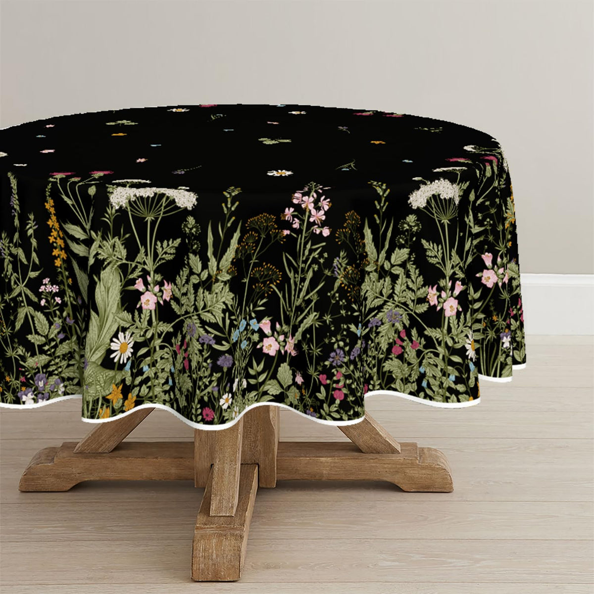 Horaldaily Spring Tablecloth 60 x 84 Inch Rectangular Black Wild Flower