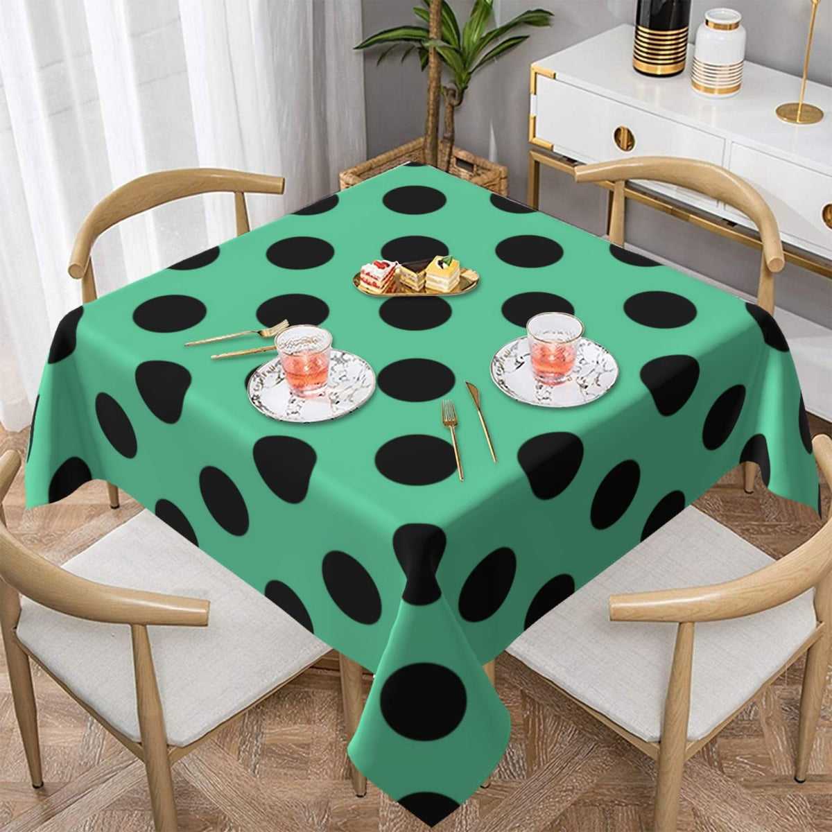 Square Tablecloth Black Polka Dots on Red Table Cover Washable Table Cloths for Kitchen Dinning Party Tabletop Modern Decoration 60 x 60inch