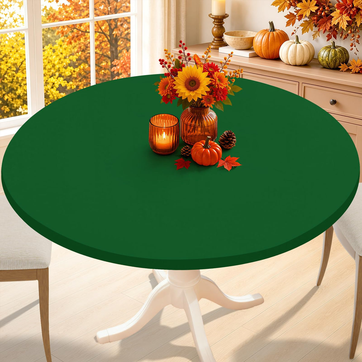 Smiry Thanksgiving Round Spandex Tablecloth, Fitted Cover for 36"-44" Table