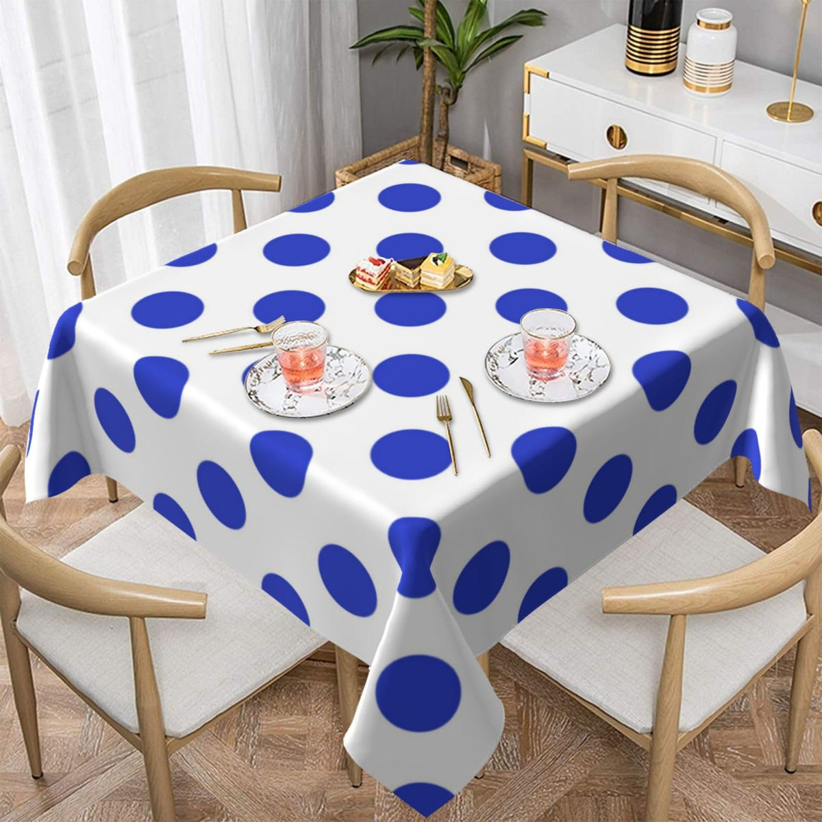 Square Tablecloth Black Polka Dots on Red Table Cover Washable Table Cloths for Kitchen Dinning Party Tabletop Modern Decoration 60 x 60inch