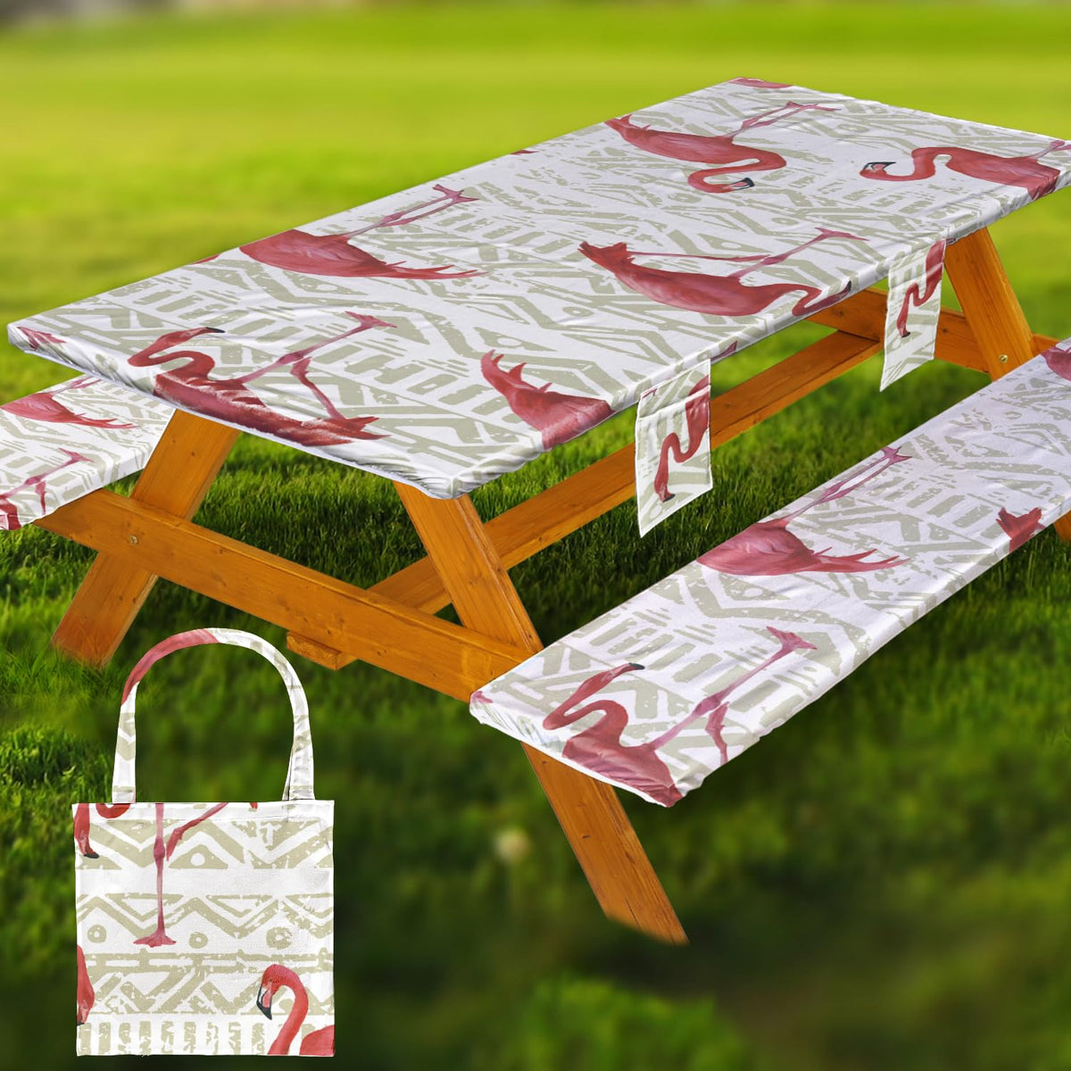 Fitted Picnic Table Cover with Bench Covers Vinyl Waterproof Elastic Edges Fitted Rectangle Tables Patio Tablecloth Camping Gear and Essentials Rv Accessories Road Trip Supplies Car Travel Must Haves