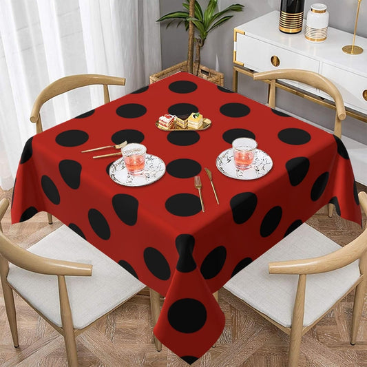 Square Tablecloth Black Polka Dots on Red Table Cover Washable Table Cloths for Kitchen Dinning Party Tabletop Modern Decoration 60 x 60inch