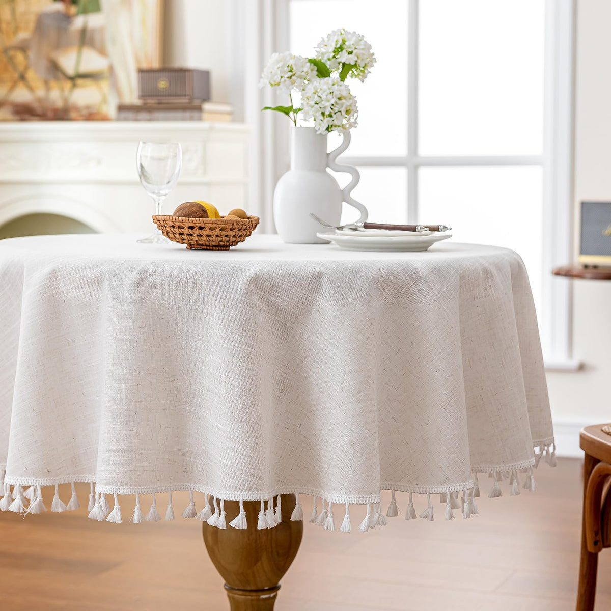 JIALE Ivory Tablecloths Rectangular 55 x 75 Inch, Linen Look