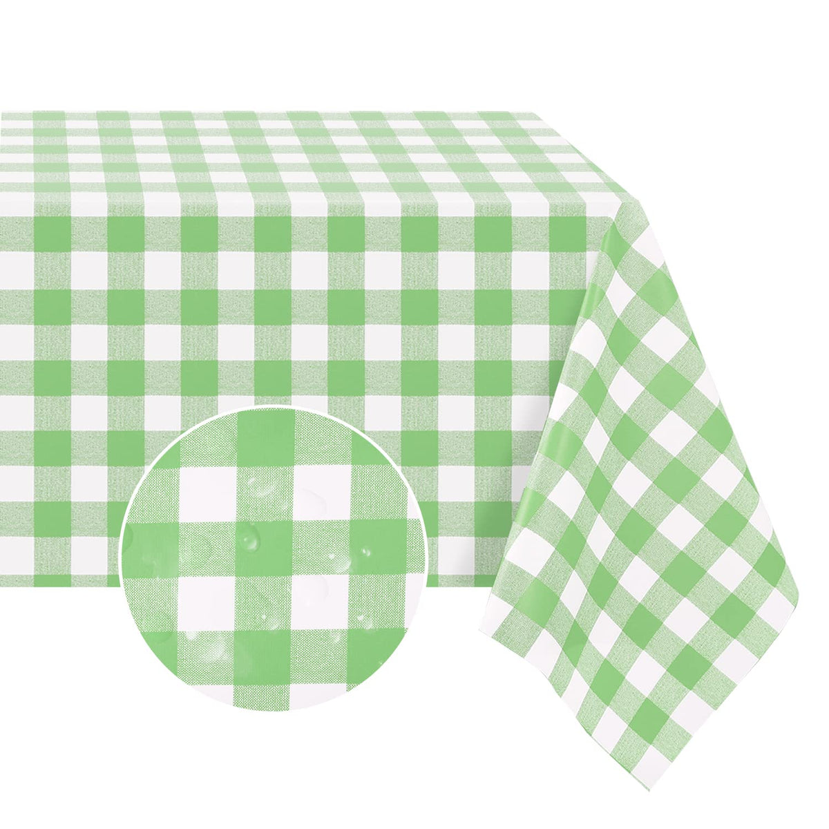 Romanstile Gingham Vinyl Tablecloth, Rectangle 54 x 78, Light Blue