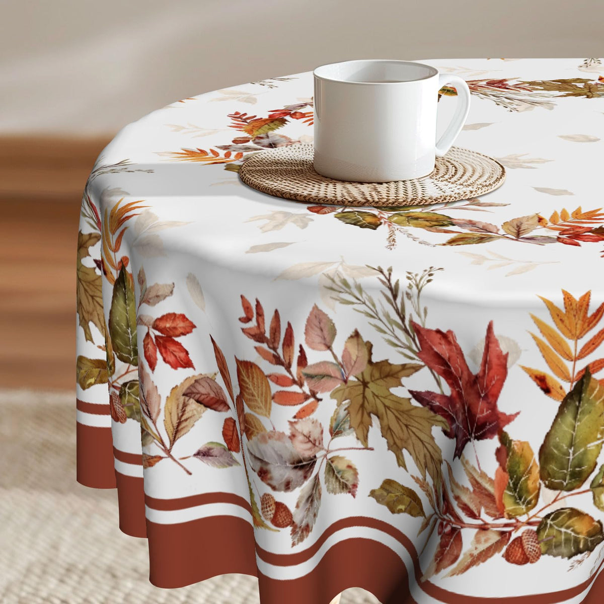 Imiss Floral Round Tablecloth Durable Washable Table Cover Bohemian Blue Red Floral Branches Decorative Farmhouse Table Cloth 60 Inch for Kitchen Dining Party Camping