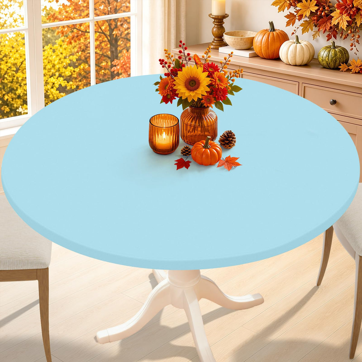 Smiry Thanksgiving Round Spandex Tablecloth, Fitted Cover for 36"-44" Table