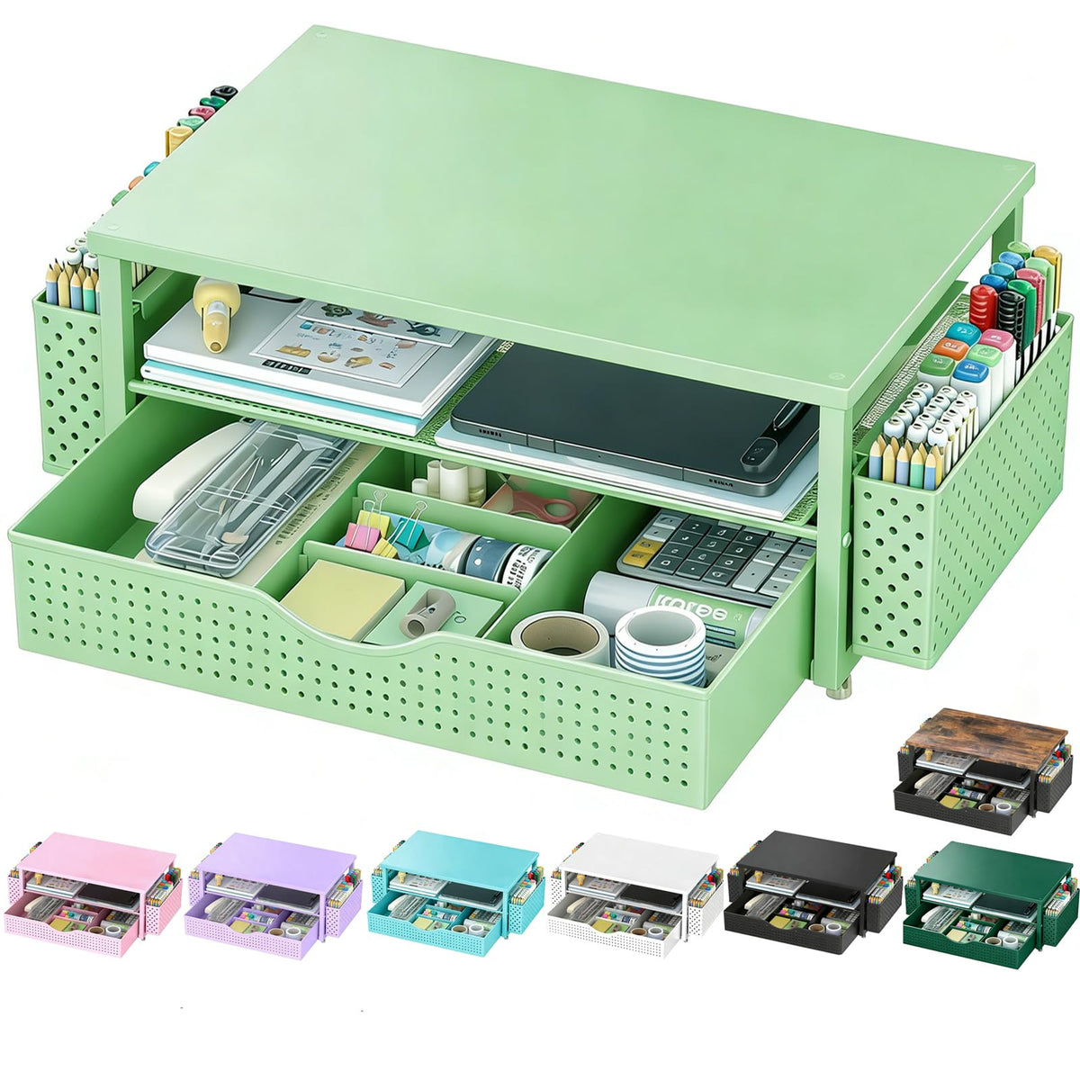 Spacrea Computer Monitor Stand with Drawer and 2 Pen Holders, Pink