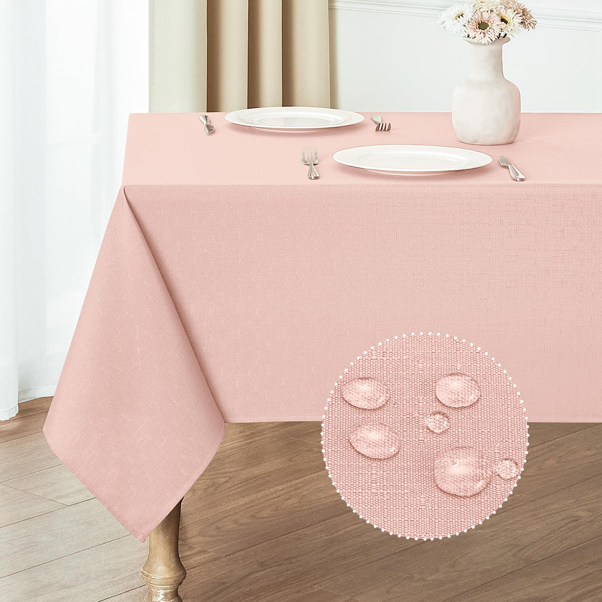 Veblandy Faux Linen Rectangle Tablecloth Waterproof 52x70 inch Table Cloth Stain and Wrinkle Resistant Washable, Decorative Fabric Table Cover for Dining, Kitchen, Wedding and Parties, Coffee