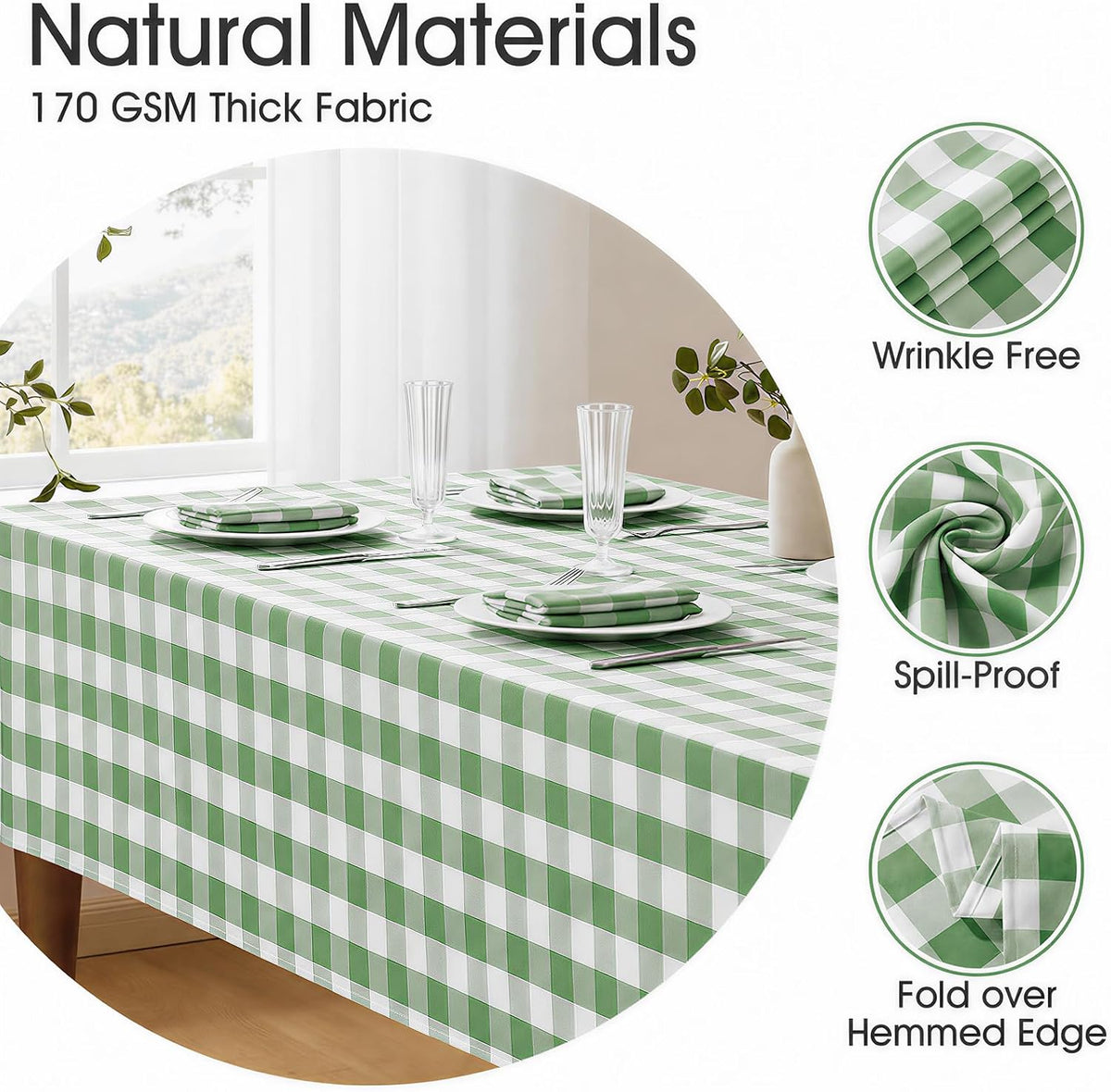 Veblandy Checkered Tablecloth Rectangle Waterproof Gingham Table Cloth Washable Buffalo Plaid Table Cover Wrinkle Free for Kitchen, Dining and Outdoor Picnic, 52 x 70 Inch, Sage Green and White