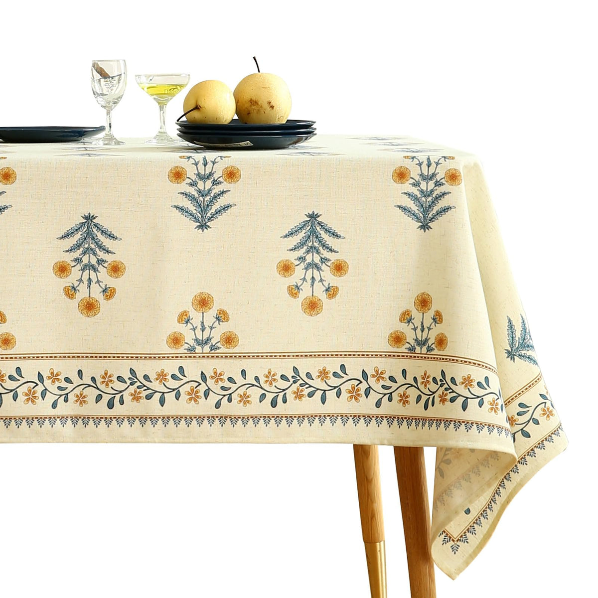 ISAENNE Designer Vintage Square Large Floral Tablecloth,67"x67"