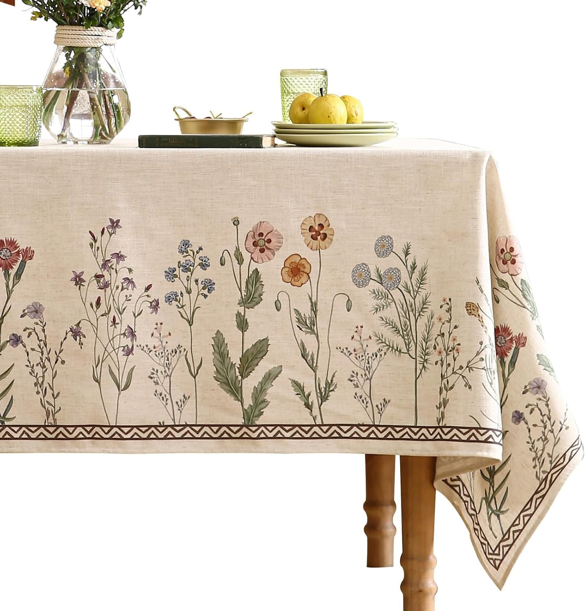 ISAENNE Designer Vintage Square Large Floral Tablecloth,67"x67"