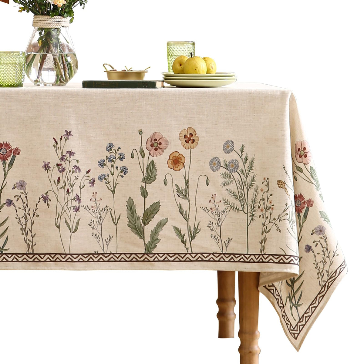 ISAENNE Designer Vintage Square Large Floral Tablecloth,67"x67"