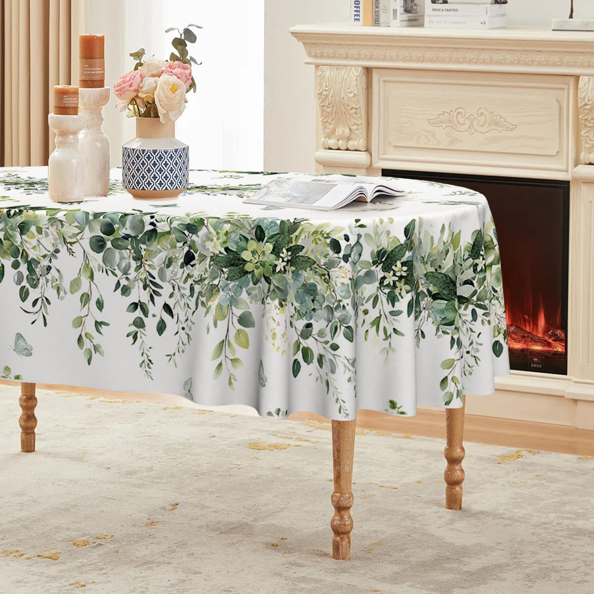 Horaldaily Spring Tablecloth 60 x 84 Inch Rectangular Eucalyptus Floral