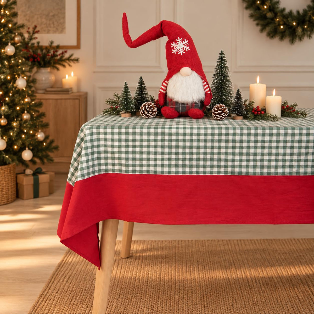 MONDAY MOOSE Ruffle Farmhouse Rustic Rectangle Natural Stonewashed Cotton Tablecloth for Kitchen, Dining Room, Restaurant (60x86 inch, Teal Green)
