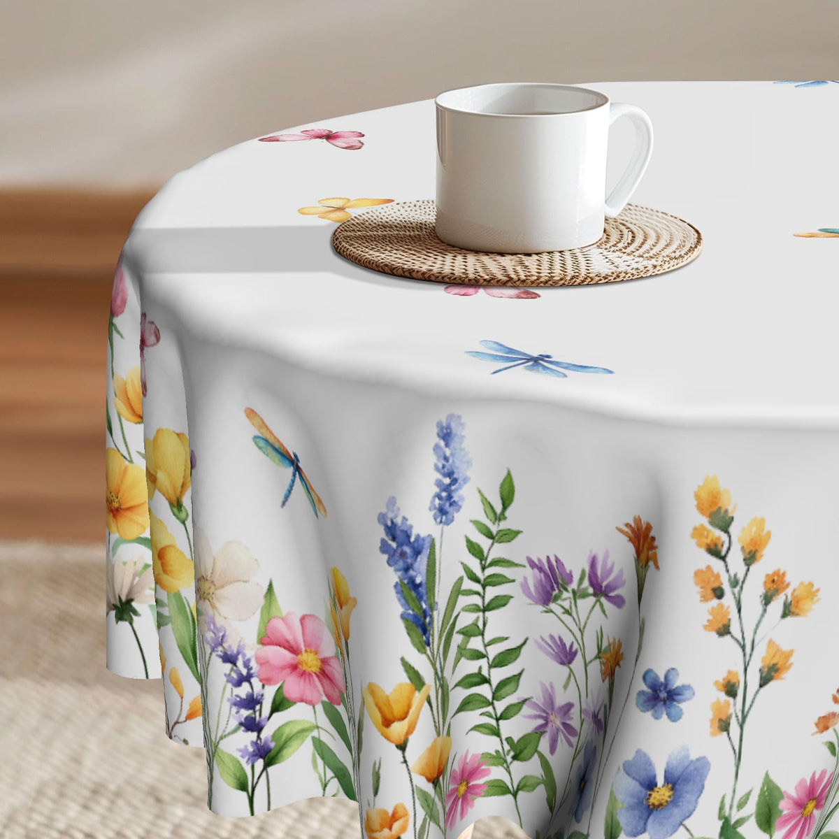 Imiss Floral Round Tablecloth Durable Washable Table Cover Bohemian Blue Red Floral Branches Decorative Farmhouse Table Cloth 60 Inch for Kitchen Dining Party Camping