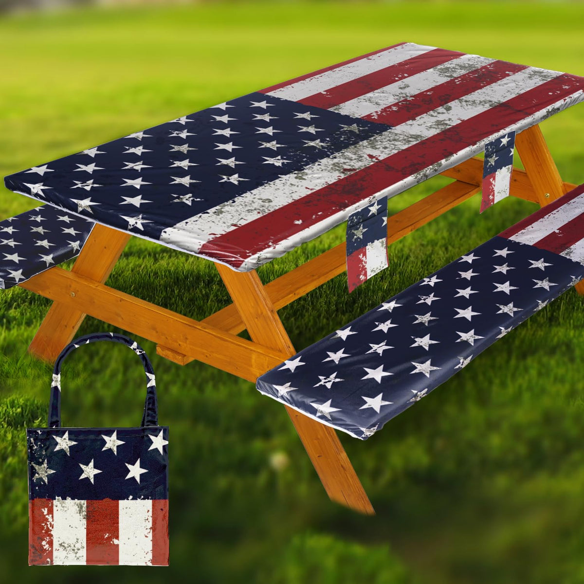 Fitted Picnic Table Cover with Bench Covers Vinyl Waterproof Elastic Edges Fitted Rectangle Tables Patio Tablecloth Camping Gear and Essentials Rv Accessories Road Trip Supplies Car Travel Must Haves