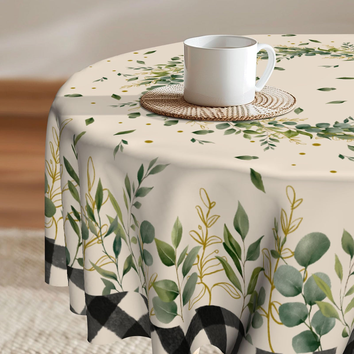 Imiss Floral Round Tablecloth Durable Washable Table Cover Bohemian Blue Red Floral Branches Decorative Farmhouse Table Cloth 60 Inch for Kitchen Dining Party Camping