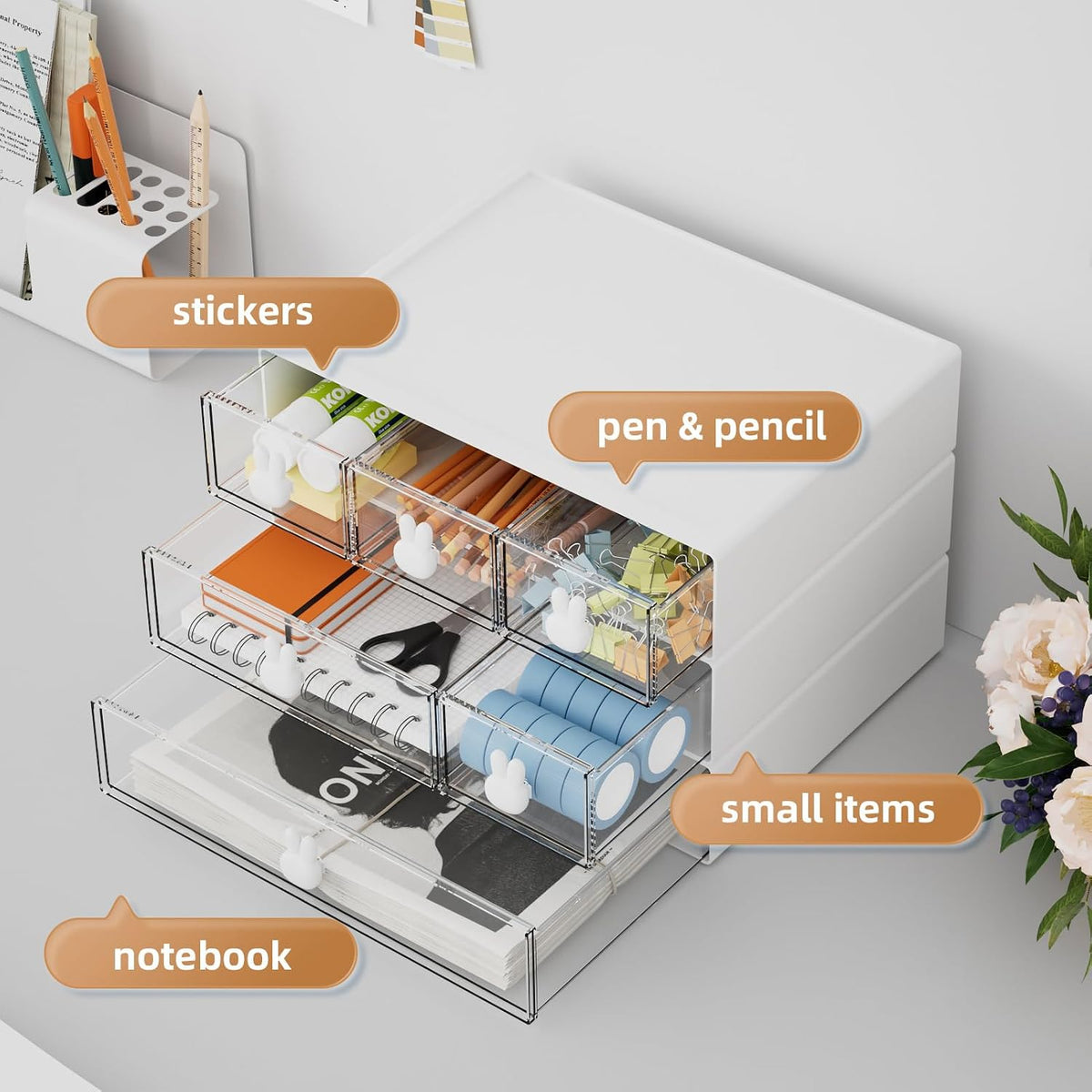 Marbrasse Desk Organizer with 6 Drawers, 3 Tier Stackable Storage Drawers Plastic Makeup Storage, Office Organizers and Storage, Desk Storage Box for Office, School, Home
