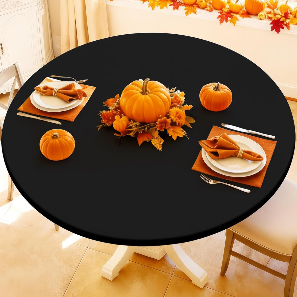 Moosfor Spandex Round Tablecloth, Fitted Table Cloth for 45"-56" Tables