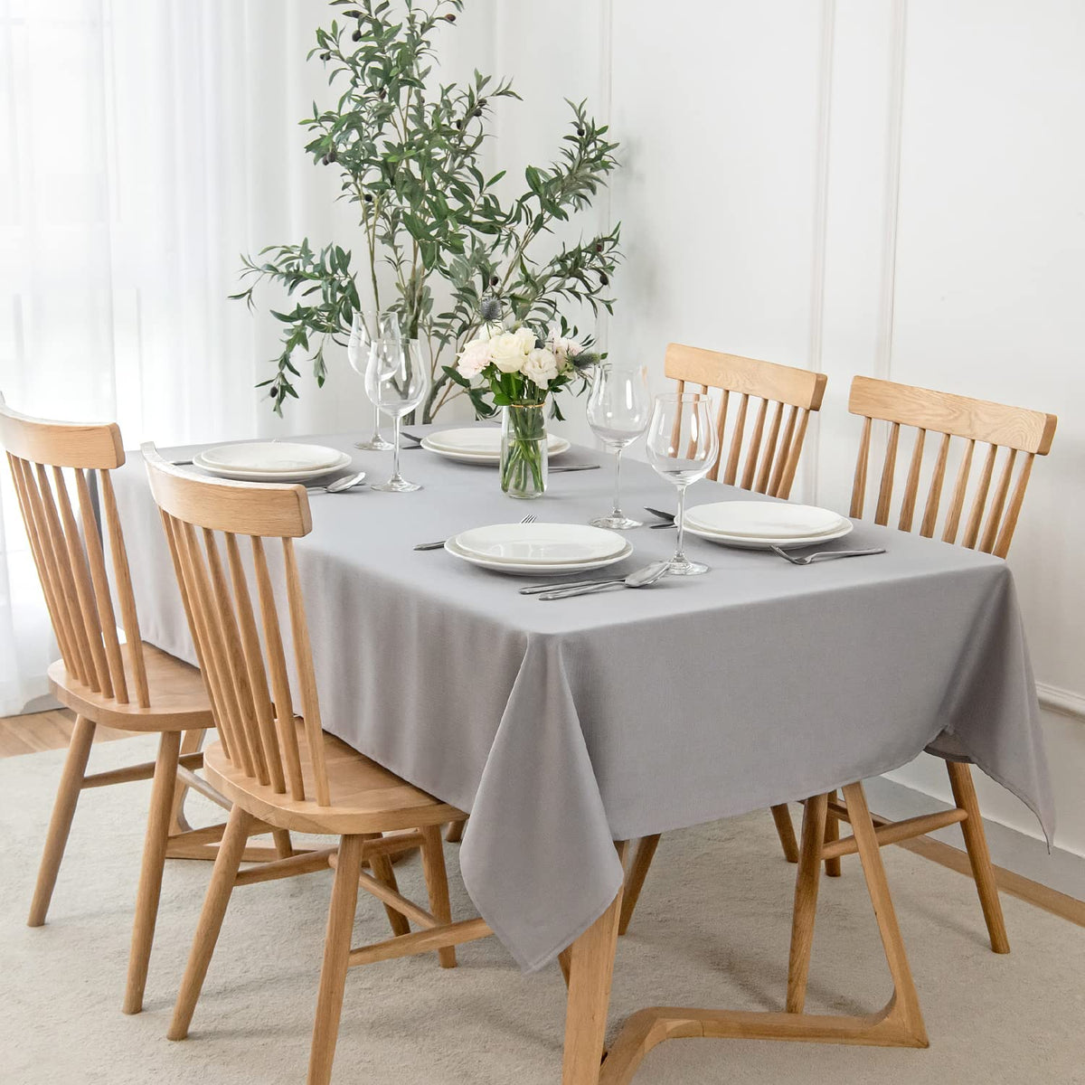 maxmill Rectangle Slubby Textured Tablecloth Waterproof Spillproof Wrinkle Free Table Cloth, Kitchen Dining Tabletop Decoration, Fabric Table Cover for Holiday Dinner Parties, 52 x 70 Inch, Beige
