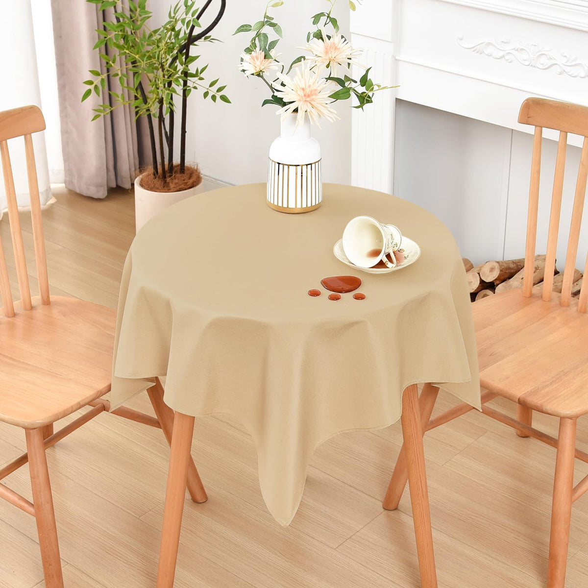 Wolkemer Oval Tablecloth 60 x 84 Inches Faux Linen Water Resistant