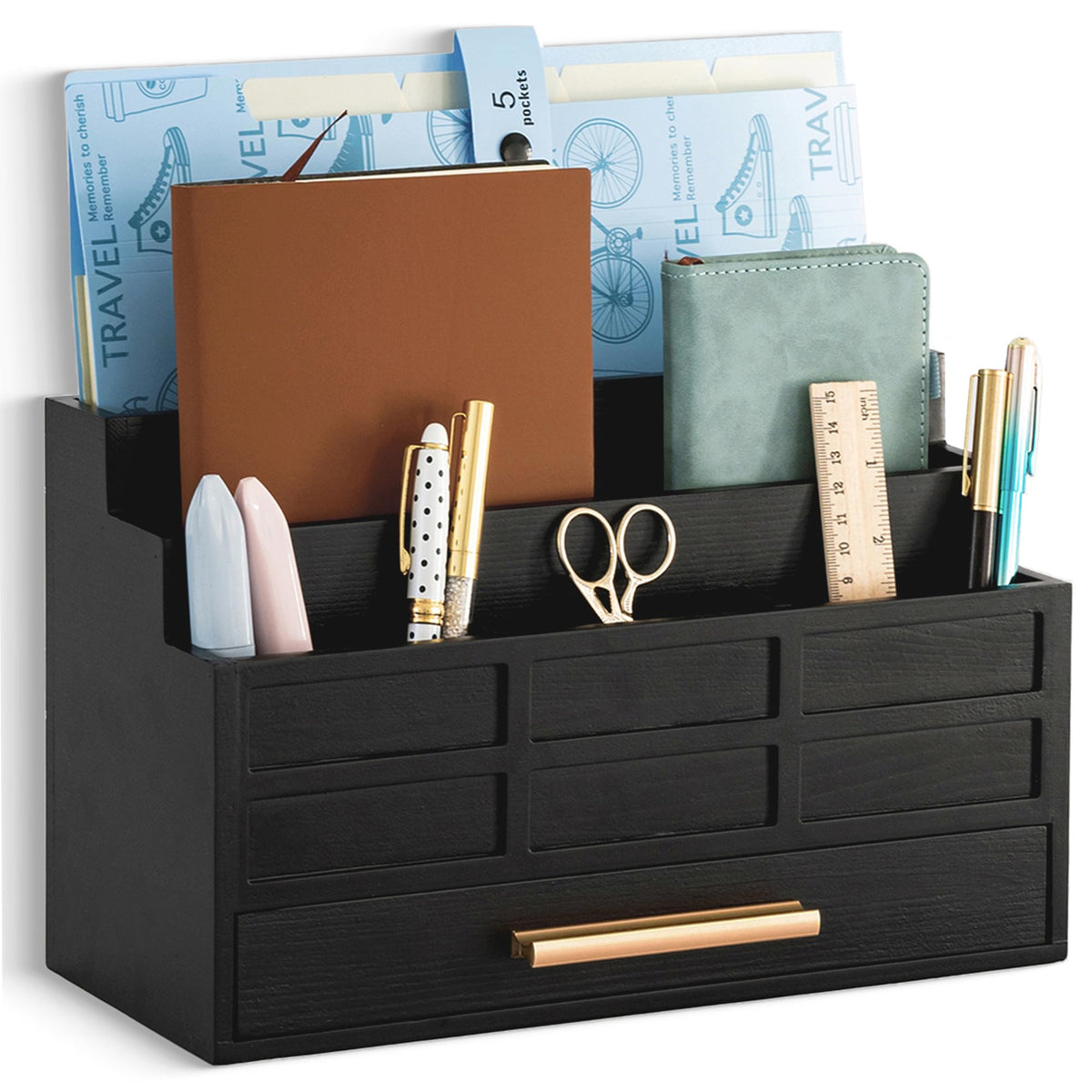 Desk Organizer with Drawer, Countertop Bill Mail Organizer and File Storage