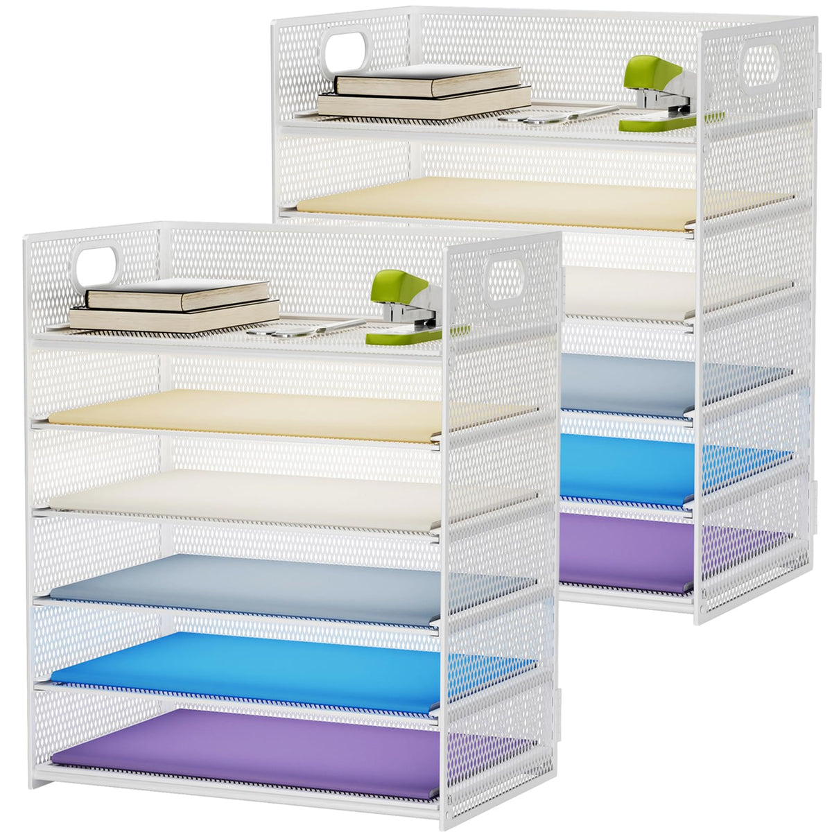 Marbrasse 6 Tier Paper Organizer Letter Tray - Mesh Desk File Organizer with Handle, Paper Sorter Organizer for Letter/A4 Office File Folder Holder - Black