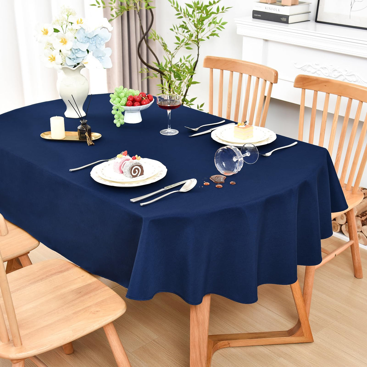 Wolkemer Oval Tablecloth 60 x 84 Inches Faux Linen Water Resistant
