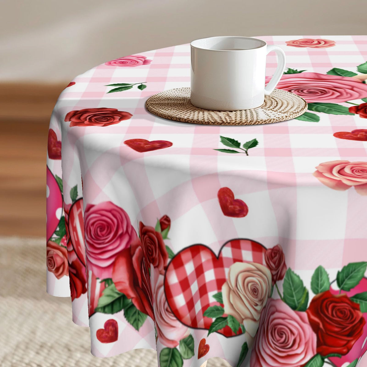 Imiss Floral Round Tablecloth Durable Washable Table Cover Bohemian Blue Red Floral Branches Decorative Farmhouse Table Cloth 60 Inch for Kitchen Dining Party Camping