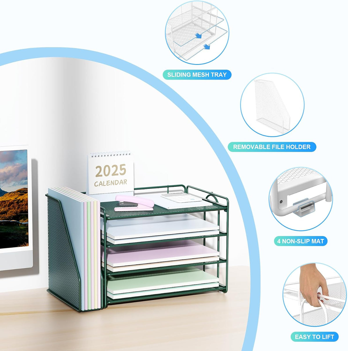 Spacrea 4-Tier Paper Organizer for Desk with File Organizer