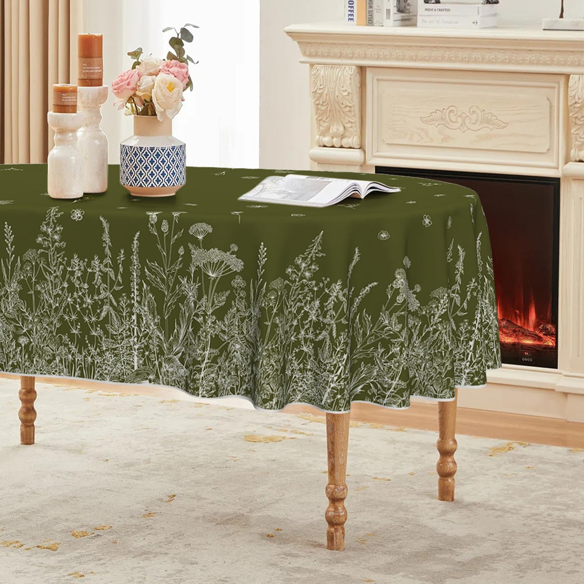 Horaldaily Spring Tablecloth 60 x 84 Inch Rectangular Black Wild Flower