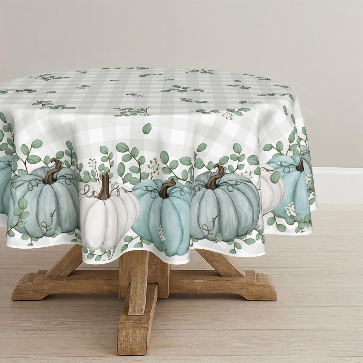 Horaldaily Fall Tablecloth 60x84 Inch Rectangular, Thanksgiving Autumn Harvest Blue Pumpkin Buffalo Plaid Table Cover for Party Picnic Dinner Decor