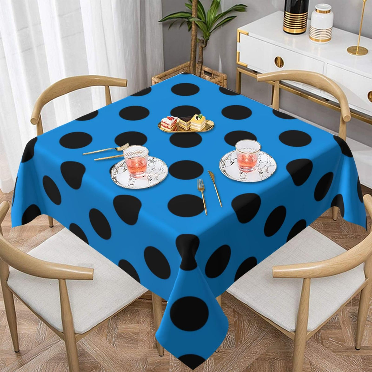 Square Tablecloth Black Polka Dots on Red Table Cover Washable Table Cloths for Kitchen Dinning Party Tabletop Modern Decoration 60 x 60inch