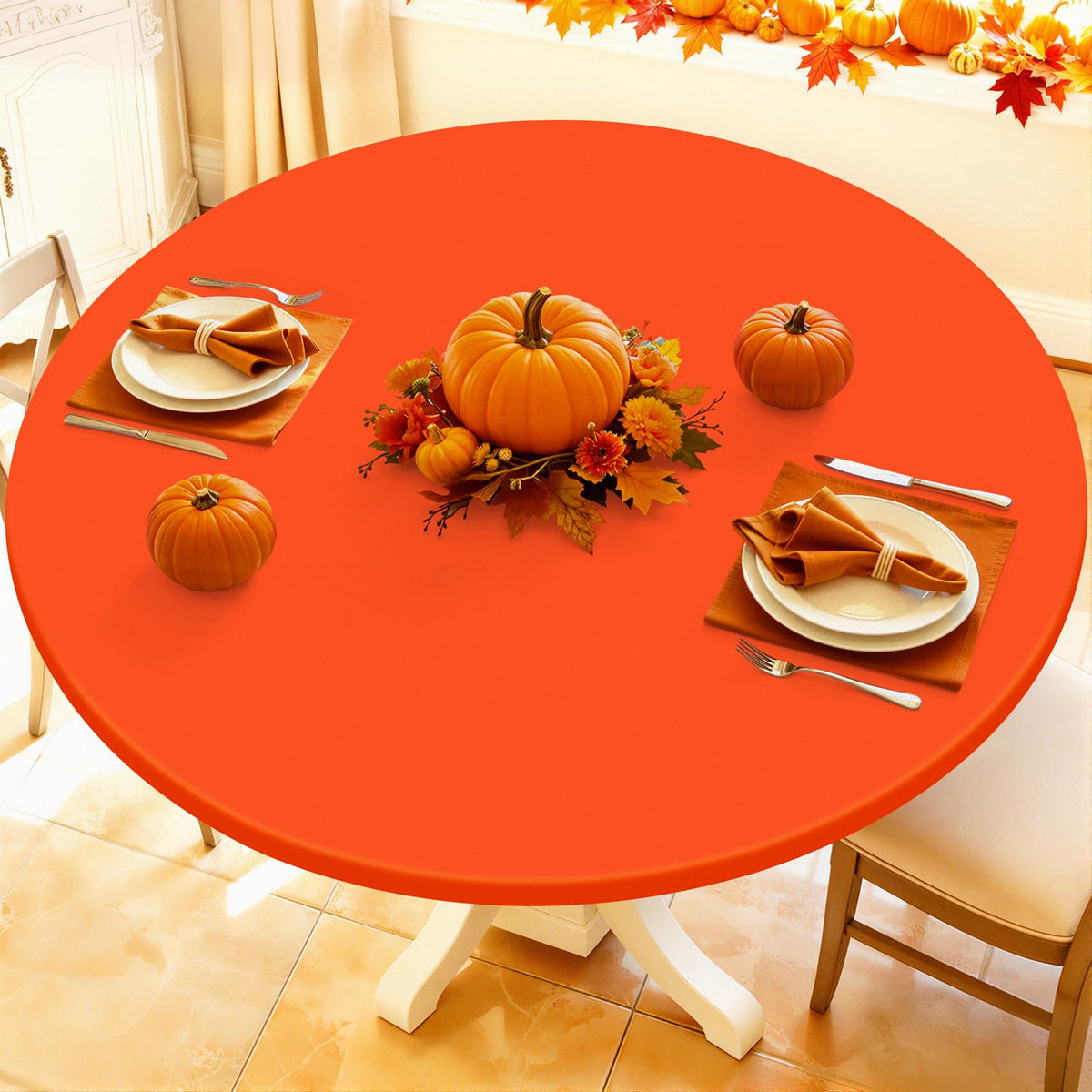 Moosfor Spandex Round Tablecloth, Fitted Table Cloth for 45"-56" Tables