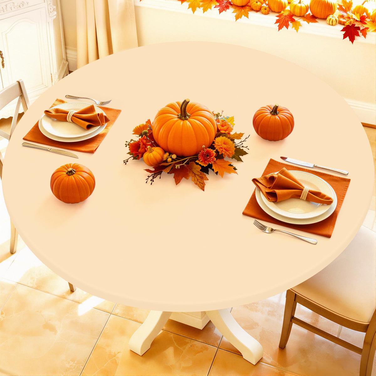 Moosfor Spandex Round Tablecloth, Fitted Table Cloth for 45"-56" Tables