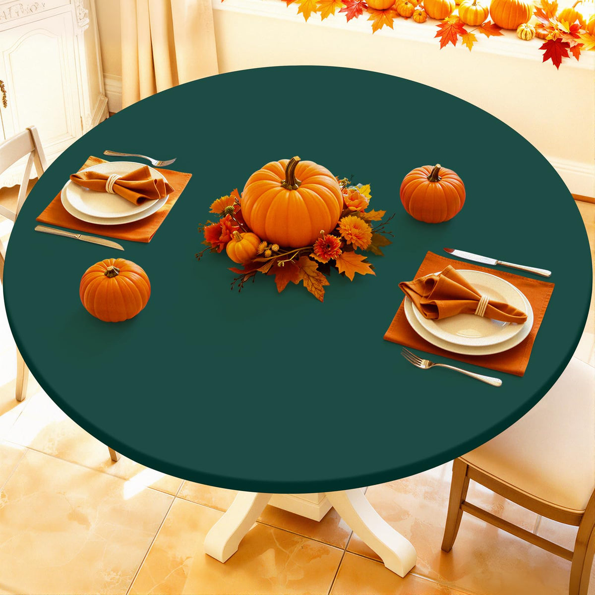 Moosfor Spandex Round Tablecloth, Fitted Table Cloth for 45"-56" Tables