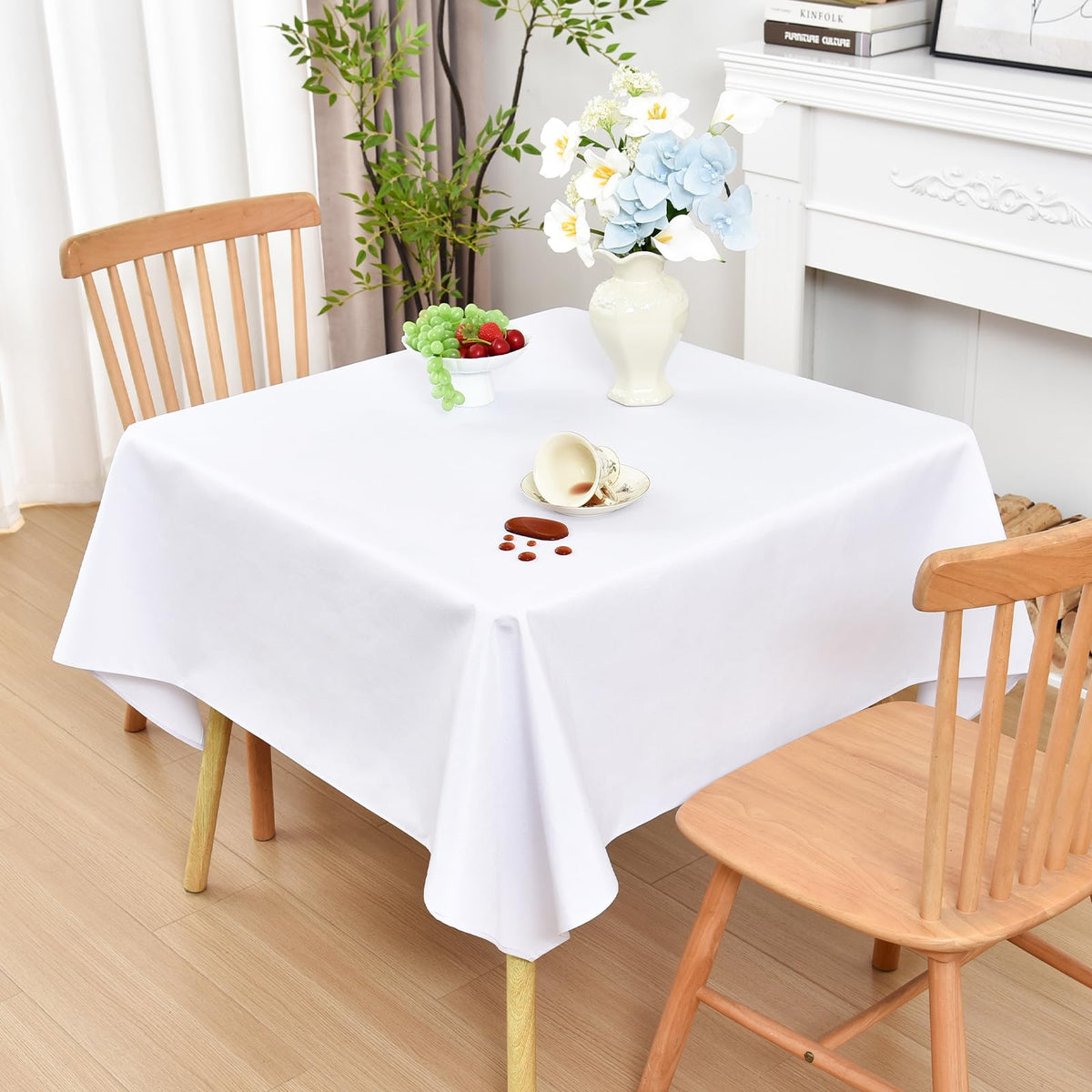 Wolkemer Oval Tablecloth 60 x 84 Inches Faux Linen Water Resistant