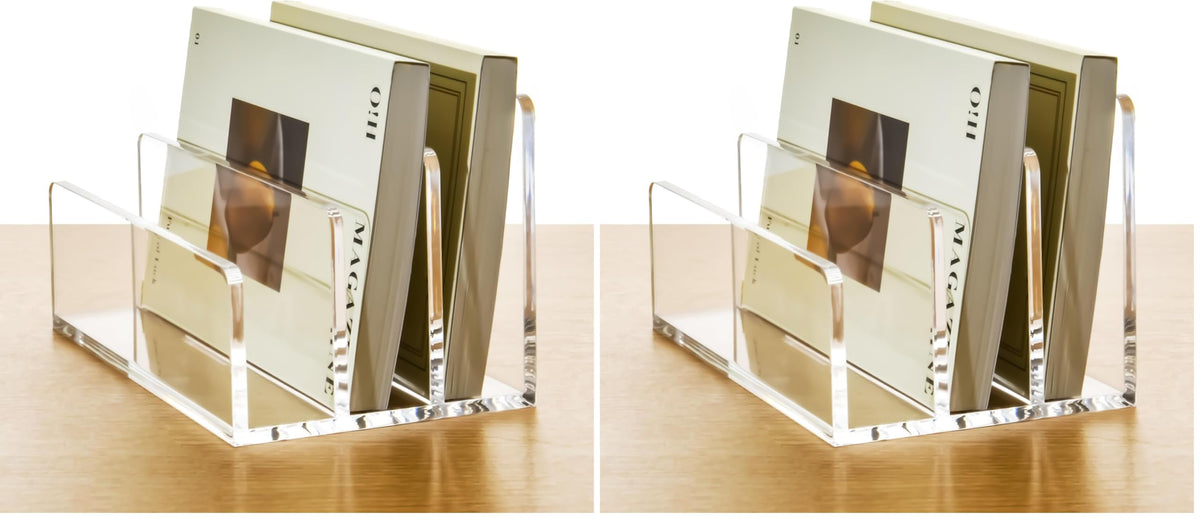 3 Compartments Clear Acrylic Mail Holder – Vertical Letter Sorter & Multifunction Desk Organizer for Bills, Documents, Notebooks – Modern Office/Home Envelope File Rack