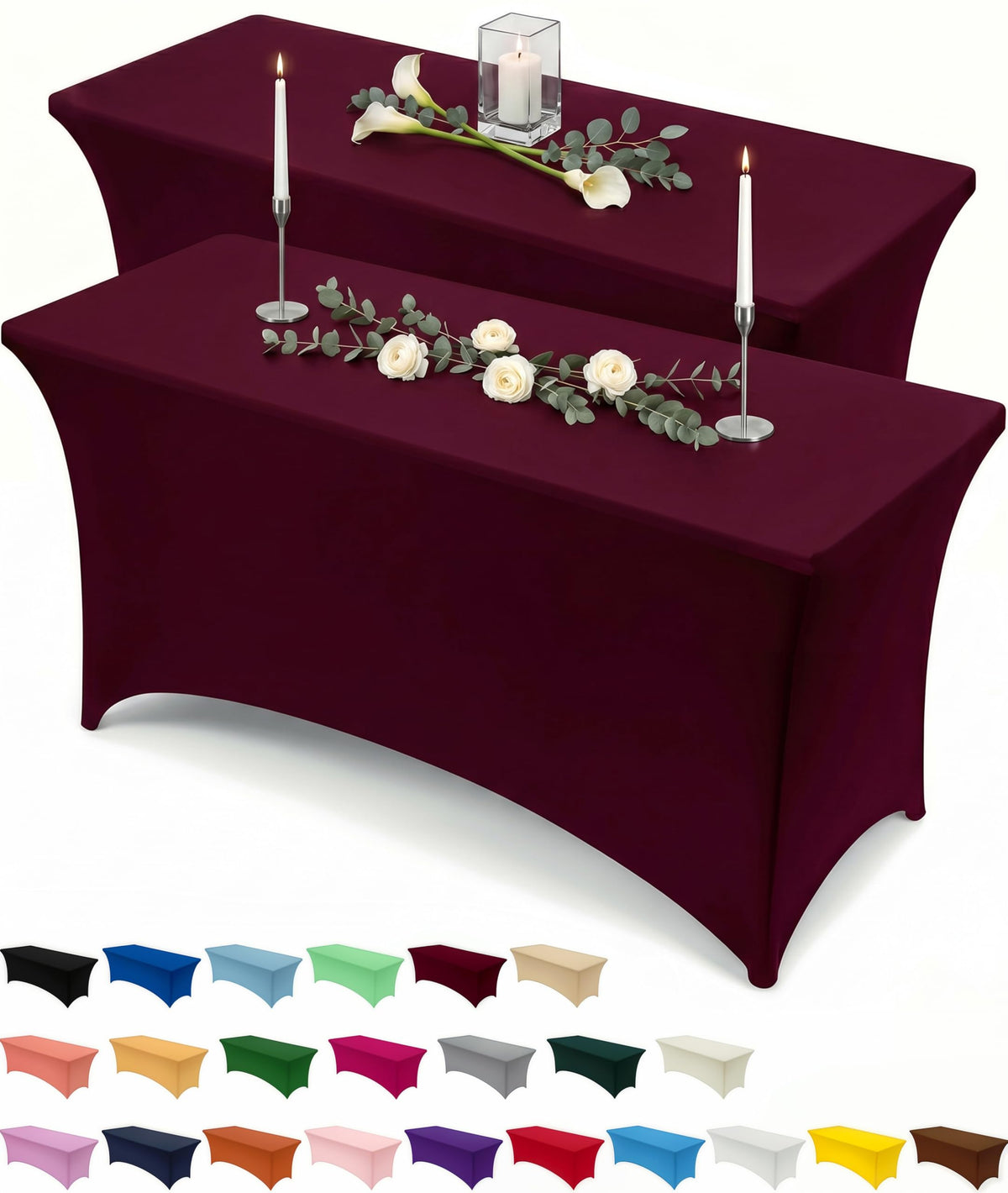 Utopia Kitchen Spandex Table Cloth 2 Pack [8FT, 96Lx30Wx30H Inch, Black]