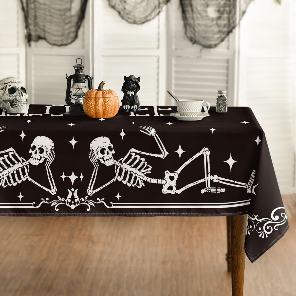 Horaldaily Halloween Tablecloth 52 x 70 Inch Rectangular Spooky Skeleton