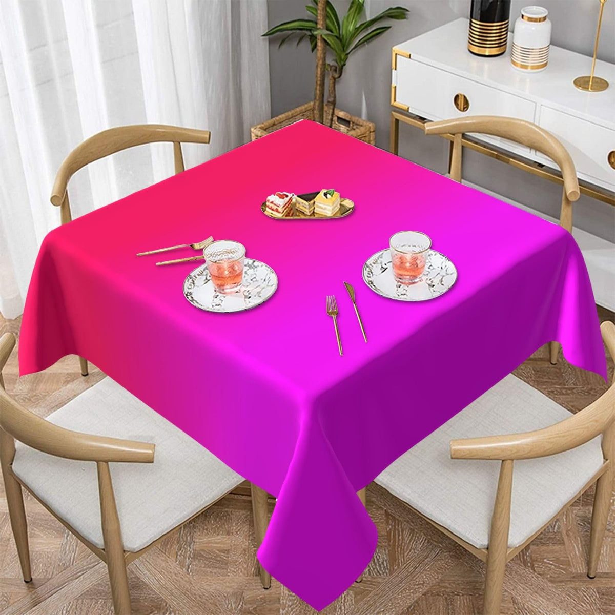 Square Table Cloth, Purple Pink Aqua Ombre Tablecloths Washable Table Cover for Kitchen Dinning Party Tabletop Modern Decoration,60inch