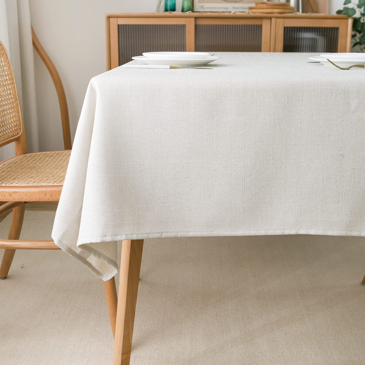 NLMUVW Burlap Linen Tablecloth 6ft, Tan Table Cloth Rectangular