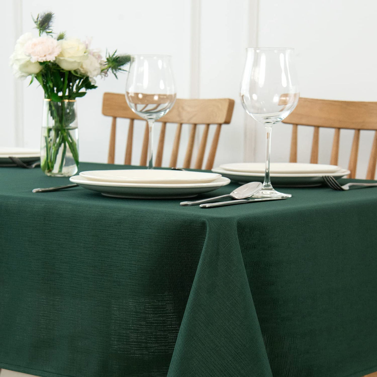 maxmill Rectangle Slubby Textured Tablecloth Waterproof Spillproof Wrinkle Free Table Cloth, Kitchen Dining Room Decoration, Fabric Table Cover for Holiday Party Dinner, 52 x 70 Inch, Sage Green