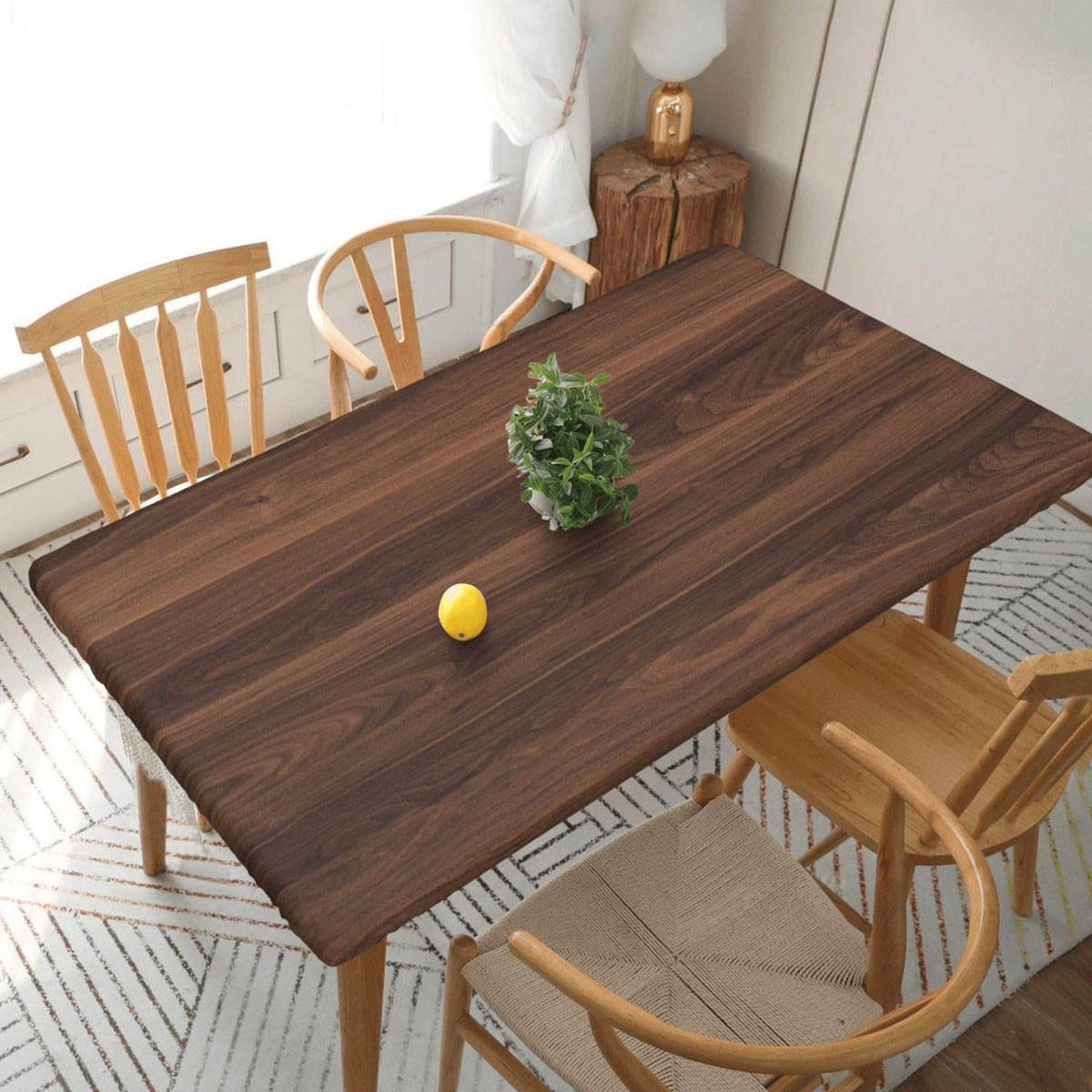 Tablecloth with Elastic Edge Black Brow Wood Grain Board Rectangle Waterproof Oil-Proof Table Cloth Washable Reusable Table Cover for Kitchen Dining, 5FT