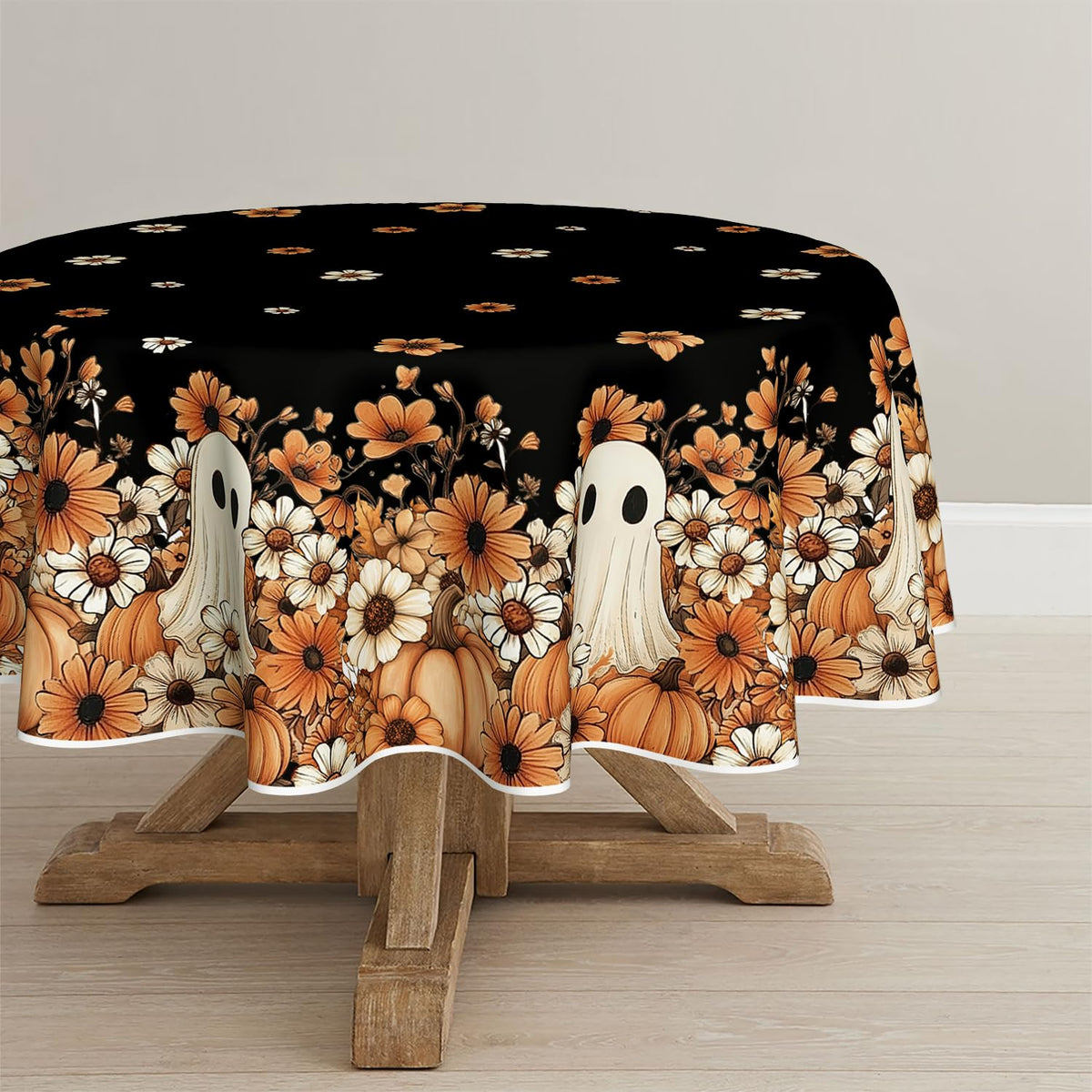 Horaldaily Halloween Tablecloth 60 x 84 Inch Rectangular Ghost Flower