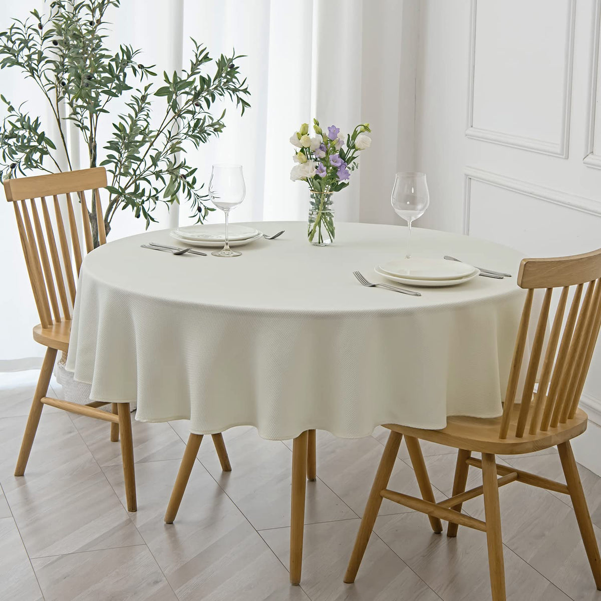 maxmill Rectangle Textured Tablecloth Waterproof Spillproof Wrinkle Free Table Cloth, Kitchen Dining Tabletop Decoration, Fabric Table Cover for Outdoor and Indoor Use, 52 x 70 Inch, Beige